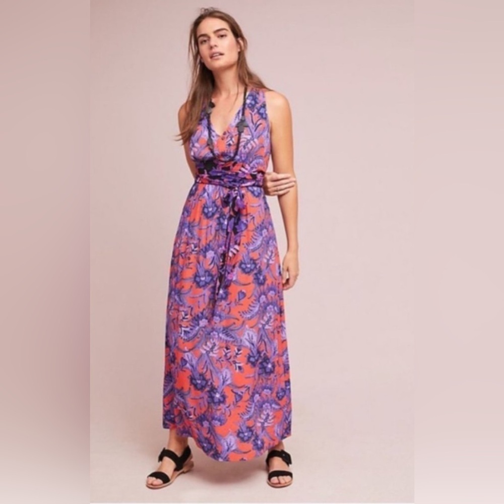 Anthropologie Maeve Macie Floral Maxi Dress Red Purple Sz 0